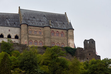 The beautiful castle of Vianden in Luxembourg on a gloomy day