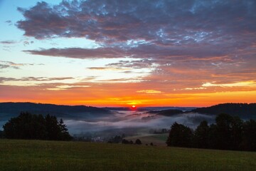 Morning panoramic sunset view from zdarske vrchy