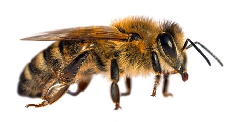 bee or honeybee Apis Mellifera isolated on white