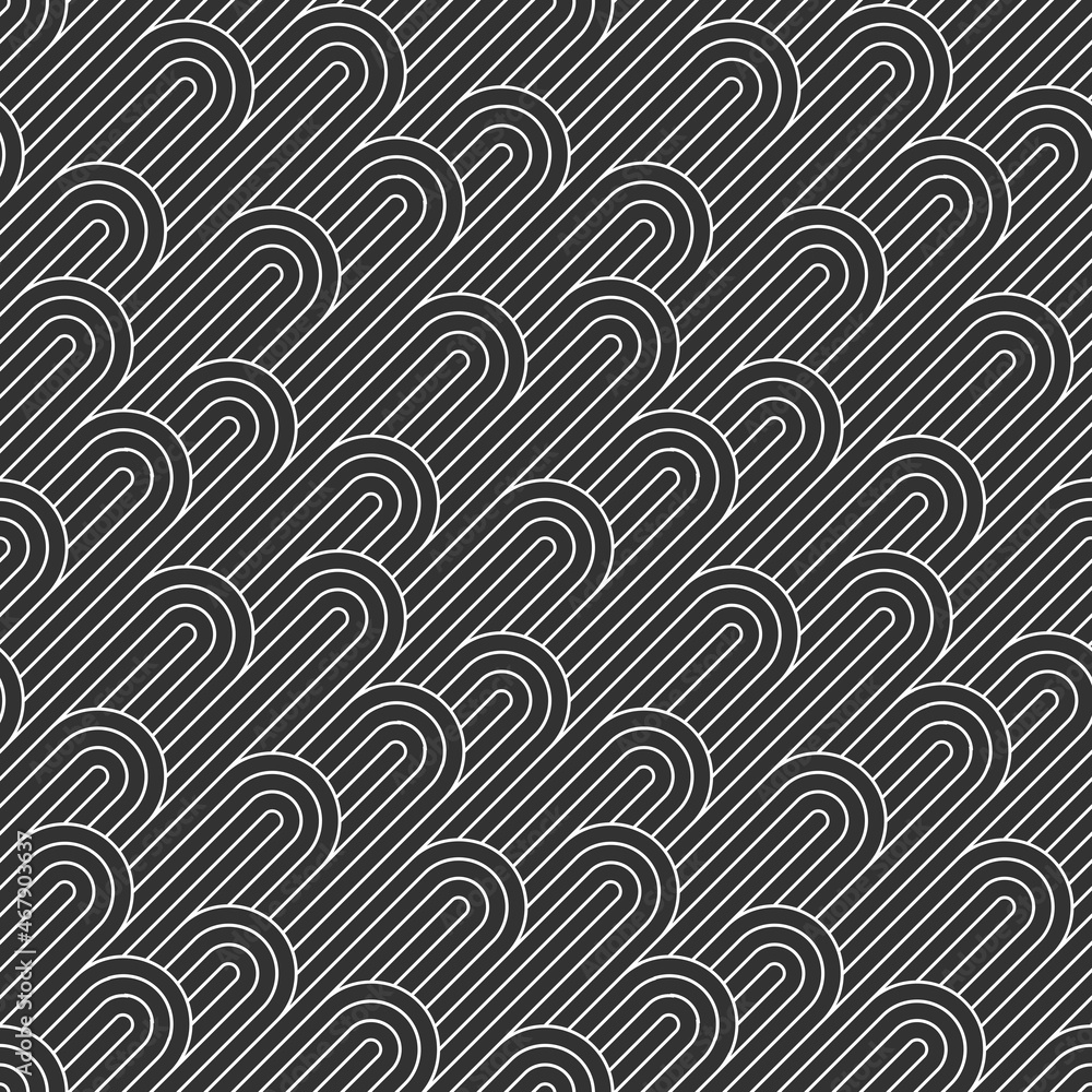 Poster seamless pattern with twisted lines, vector linear tiling background, stripy weaving, optical maze, 