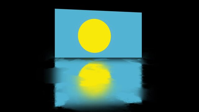Palau Flag revealed with realistic reflection on stylish black background
