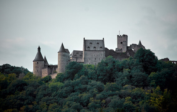 An amazing closeup shot of the castle of Bourscheid in Luxembourg