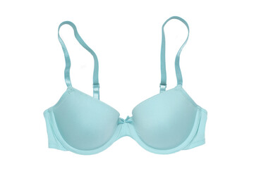 Bra isolated. Closeup of beautiful female stylish blue bra with straps isolated on a white...
