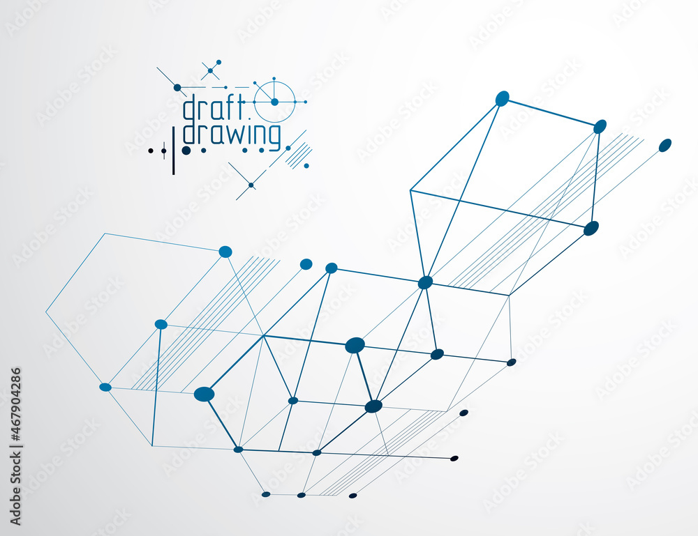 Poster mechanical scheme, vector engineering drawing with circles and hexagons. technical plan can be used 