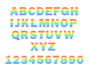 Rainbow gradient alphabet. Colors of the LGBT community. Vector font. Isolated elements on white background. Best for prints, posters, cards, stickers and web design.