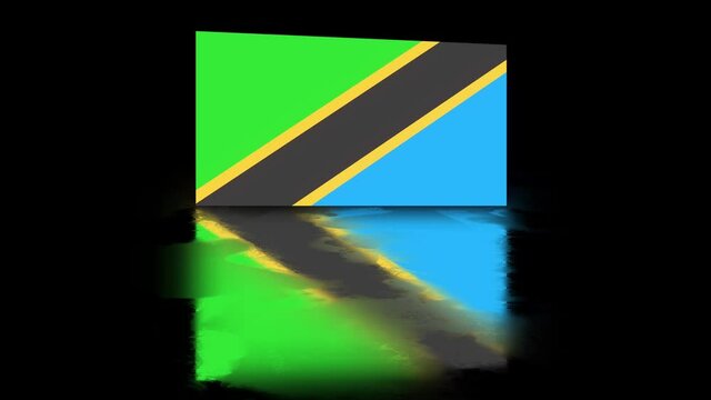 Tanzania Flag revealed with realistic reflection on stylish black background