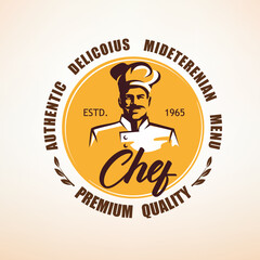 Bakery, bistro, restaurant stylized emblem template with chef silhouette