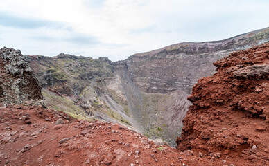 crater of volcano Vesuvius in a cloudy day. Vesuvio National Park. Naples, Campania, Italy