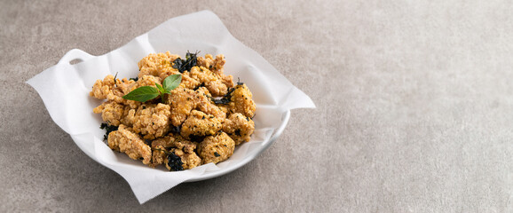 Delicious fried popcorn chicken in Taiwan.