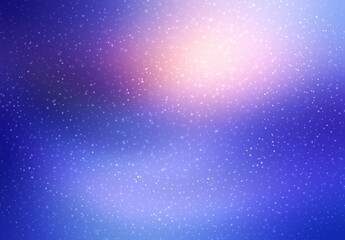 Obraz premium Snow flying on blue outside defocus background with pink glow of sunset. Winter dawn sky textured illustration.