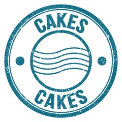 CAKES text written on blue round postal stamp sign