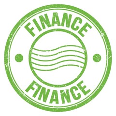 FINANCE text written on green round postal stamp sign