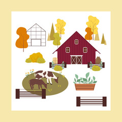 Set of farm and agriculture of village life vector background icons