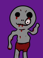 cute zombie cartoon on purple background