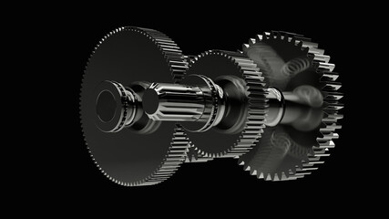 Gearbox for gear shifting. 3D Rendering.