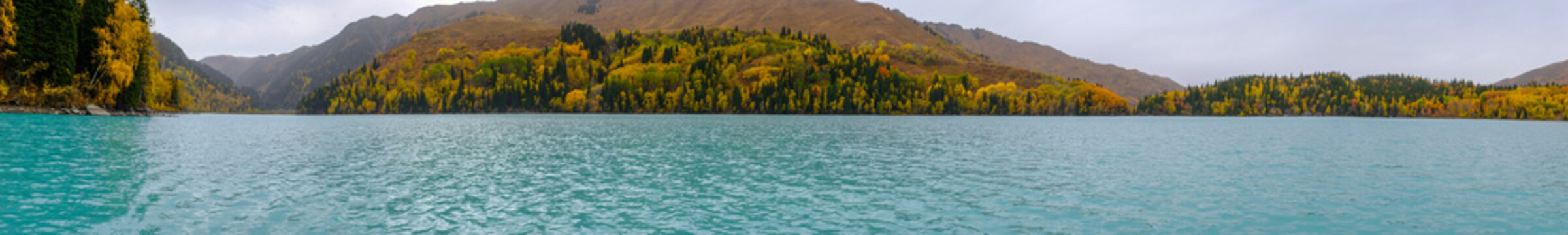 Zhasylkol lake in Dzungarian Alatau, Kazakhstan. Tourism, travel concept.