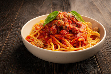 A plate of freshly cooked SPAGHETTI MEATBALLS Like an Italian