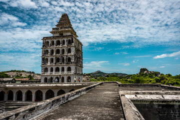 Kalyana Mahal at Gingee Fort or Senji Fort in Tamil Nadu, India. It lies in Villupuram District, built by the kings of konar dynasty and maintained by Chola dynasty. Archeological survey of india. - obrazy, fototapety, plakaty