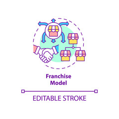 Franchise model concept icon. Expanding company internationaly. Trade with partner. Business model abstract idea thin line illustration. Vector isolated outline color drawing. Editable stroke