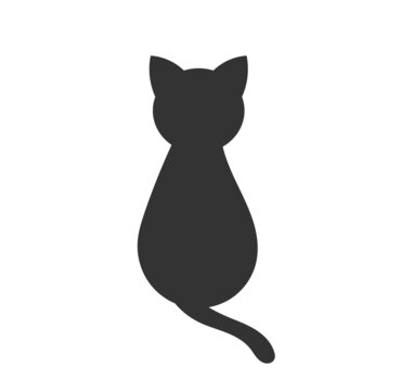 recommend clip art: Sitting black cat silhouette isolated icon, back view.