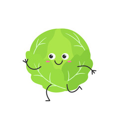 Cabbage running character cartoon emotions joy happiness smiling face icon vegetable beautiful vector illustration.