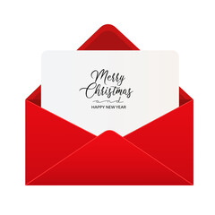 Holiday christmas greeting card in red open envelope. Vector illustration of xmas letter in envelope isolated on white © Tsareva.pro