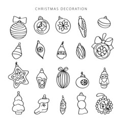 Christmas decoration line vector. Isolated icon set. Outline symbol collection. Vintage background.  Traditional holiday symbol.