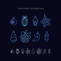 Christmas decoration line vector. Isolated icon set. Outline symbol collection. Vintage background.  Traditional holiday symbol.