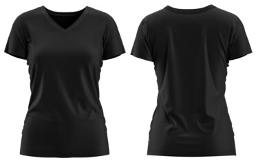 [ Black ] 3D rendering T-shirt V Neck Short Sleeve Front and Back