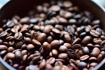 Roasted coffee beans as a close up