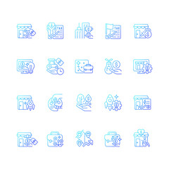 Small business incentives gradient linear vector icons set. Startups financial support. Governmental programs and funds. Thin line contour symbols bundle. Isolated outline illustrations collection