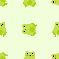 Cute smiling frogs with pink cheeks. Enamored green toads. Vector animal characters seamless pattern of amphibian toad drawing.Childish design for baby clothes, bedding, textiles, print, wallpaper.