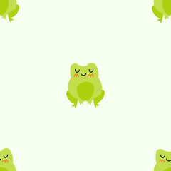 Cute smiling frogs with pink cheeks. Enamored green toads. Vector animal characters seamless pattern of amphibian toad drawing.Childish design for baby clothes, bedding, textiles, print, wallpaper.