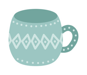 ceramic green cup, decorated with geometric ornaments