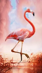 Vlies Fototapete Koralle Sanfter und romantischer Flamingo, realistische Zeichnung eines geliebten Vogels, als Symbol für Eleganz und Schönheit der Natur