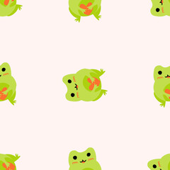 Cute cartoon frog with heart. Enamored green toads. Vector animal characters seamless pattern of amphibian toad drawing.Childish design for baby clothes, bedding, textiles, print, wallpaper.