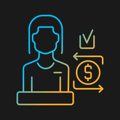 Bank teller gradient vector icon for dark theme. Finance and customer service employee. Interaction with customers. Thin line color symbol. Modern style pictogram. Vector isolated outline drawing