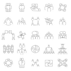 Fototapeta premium Teamwork icons set isolated on white background. Collection of thin line icons for web site, app and logo. Creative business concept, vector illustration