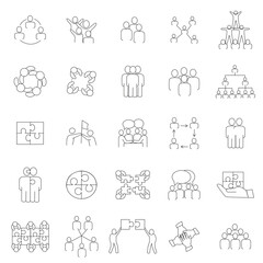 Teamwork icons set isolated on white background. Collection of thin line icons for web site, app and logo. Creative business concept, vector illustration