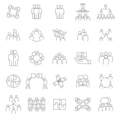 Teamwork icons set isolated on white background. Collection of thin line icons for web site, app and logo. Creative business concept, vector illustration