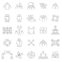 Fototapeta na wymiar Teamwork icons set isolated on white background. Collection of thin line icons for web site, app and logo. Creative business concept, vector illustration