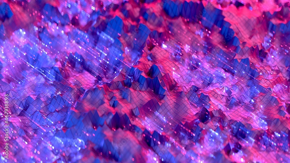 Poster abstract polygonal shape and signals 3d rendering