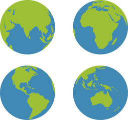 Set of four vector illustrations of earth showing India, America, Africa and Australia. © vectorverma