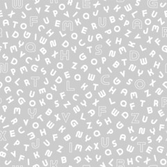 Vector simple seamless alphabet pattern with latin letters. Grey repeatable minimalistic background