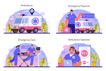 Ambulance concept set. Emergency doctor in the uniform performing © inspiring.team