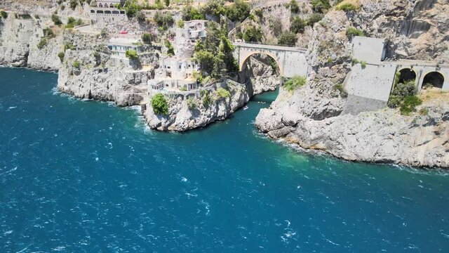The Aerial view of Furore Fjord along Amalfi coast, Southern Italy