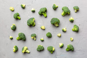green fresh broccoli background close up on colored table. Vegetables for diet and healthy eating. Organic food