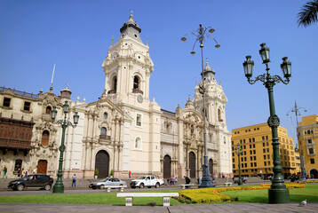 Fototapeta na wymiar The Basilica Cathedral of Lima on Plaza Mayor Square, The Historic Centre of Lima, Peru, South America