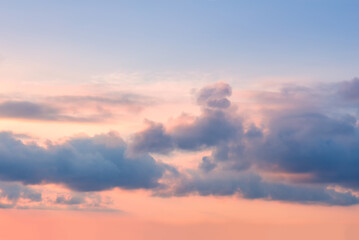 Pastel sunrise sundown sky background with colorful clouds. Sunset sky clouds background