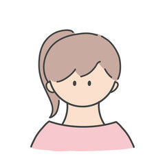 女の子, 人物, アイコン, バストアップ, 上半身, 女性,.子供,.ポニーテール, 髪型, ヘアカラー,.おしゃれ, 若い, 若者, シンプル, ベクター, イラスト, 素材, フラットデザイン